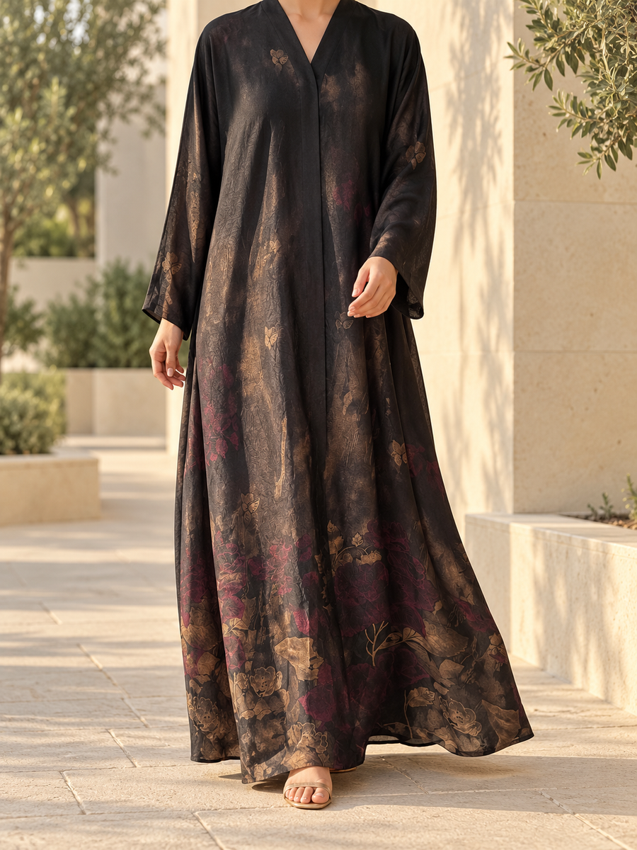 ABAYA kimono Dubai imprimé Violet T.60