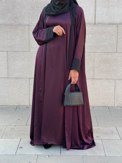 ABAYA KIMONO Seule & Voile - Prune & noir