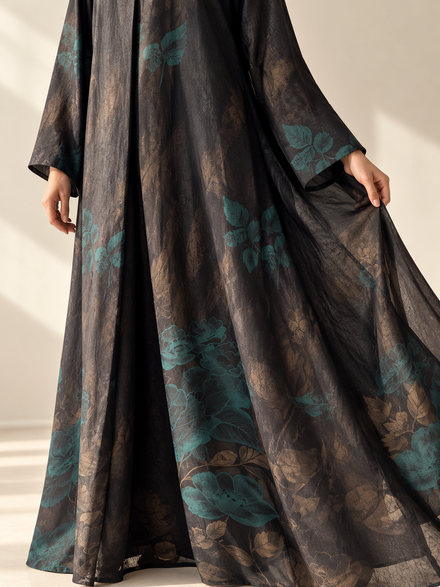 Charger l'image dans la galerie, ABAYA kimono Dubai imprimé vert T.60
