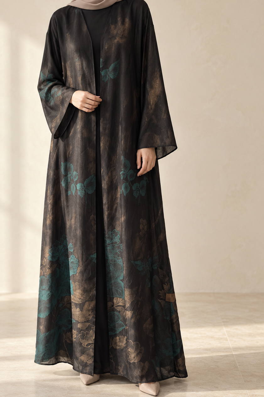 ABAYA kimono Dubai imprimé vert T.60