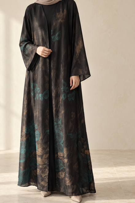 Charger l'image dans la galerie, ABAYA kimono Dubai imprimé vert T.60
