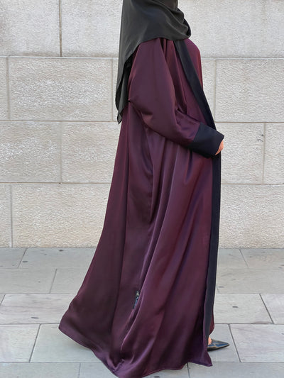 ABAYA KIMONO Seule & Voile - Prune & noir