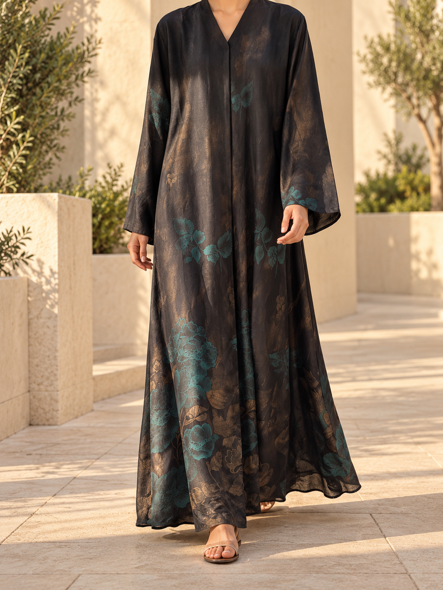 ABAYA kimono Dubai imprimé vert T.60