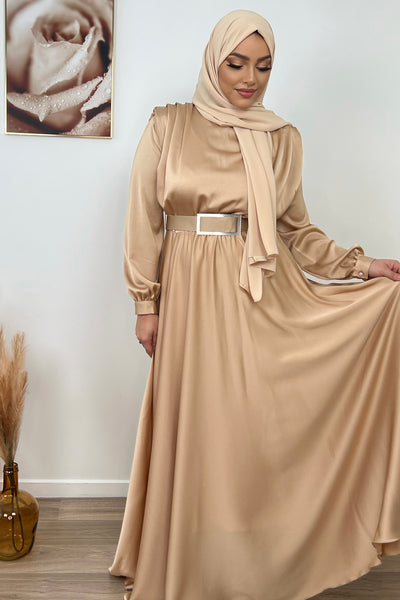Robe longue satinée / beige